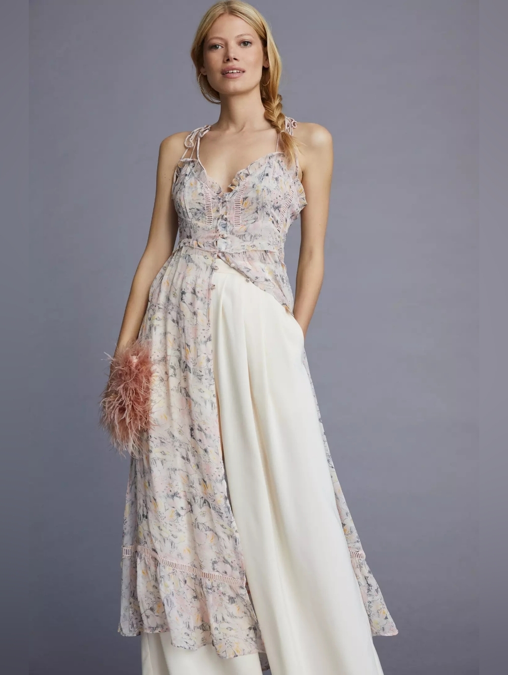 NWT By Anthropologie Pink Floral Sheer Curtain Top Large - Picture 2 of 16